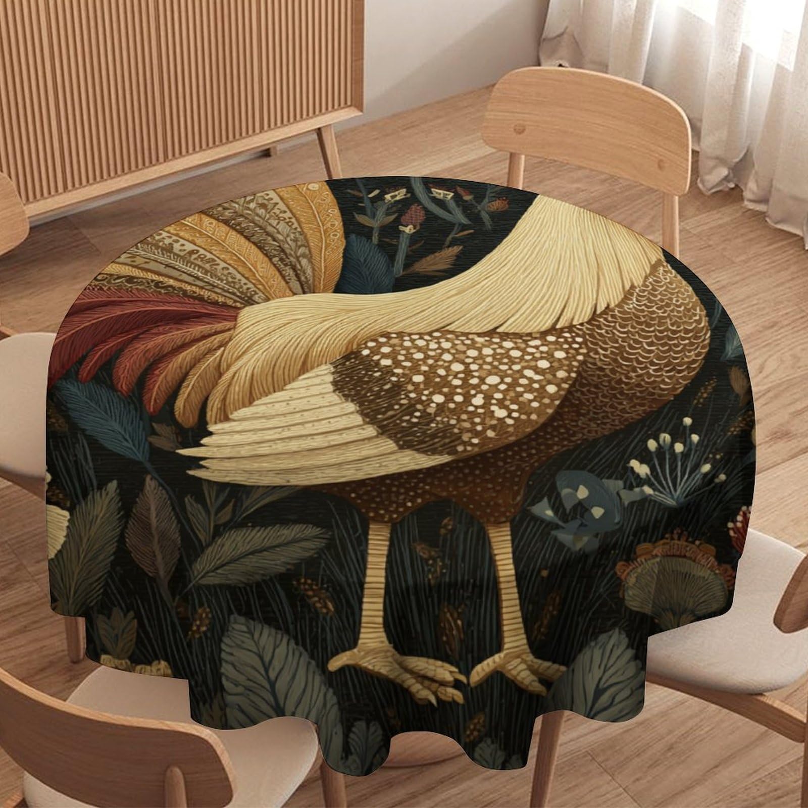 LUYYSKY Antique Classic Roosters Round Tablecloth Minimalist Oil Painting Animals Chickens Botanical Plants Floral Print Washable Decor for Table Cover for Kitchen-177.8" Wx177.8 L cm