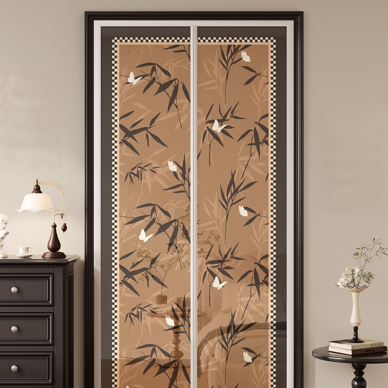 Hiseng Mosquitera Puerta Magnética, Malla de Tejido Fino, Mosquitera para Puerta con Imanes Potentes, Instalación Sin Taladro, Malla Transpirable y Antidesgarro (Estilo de jardín B,100x210cm)