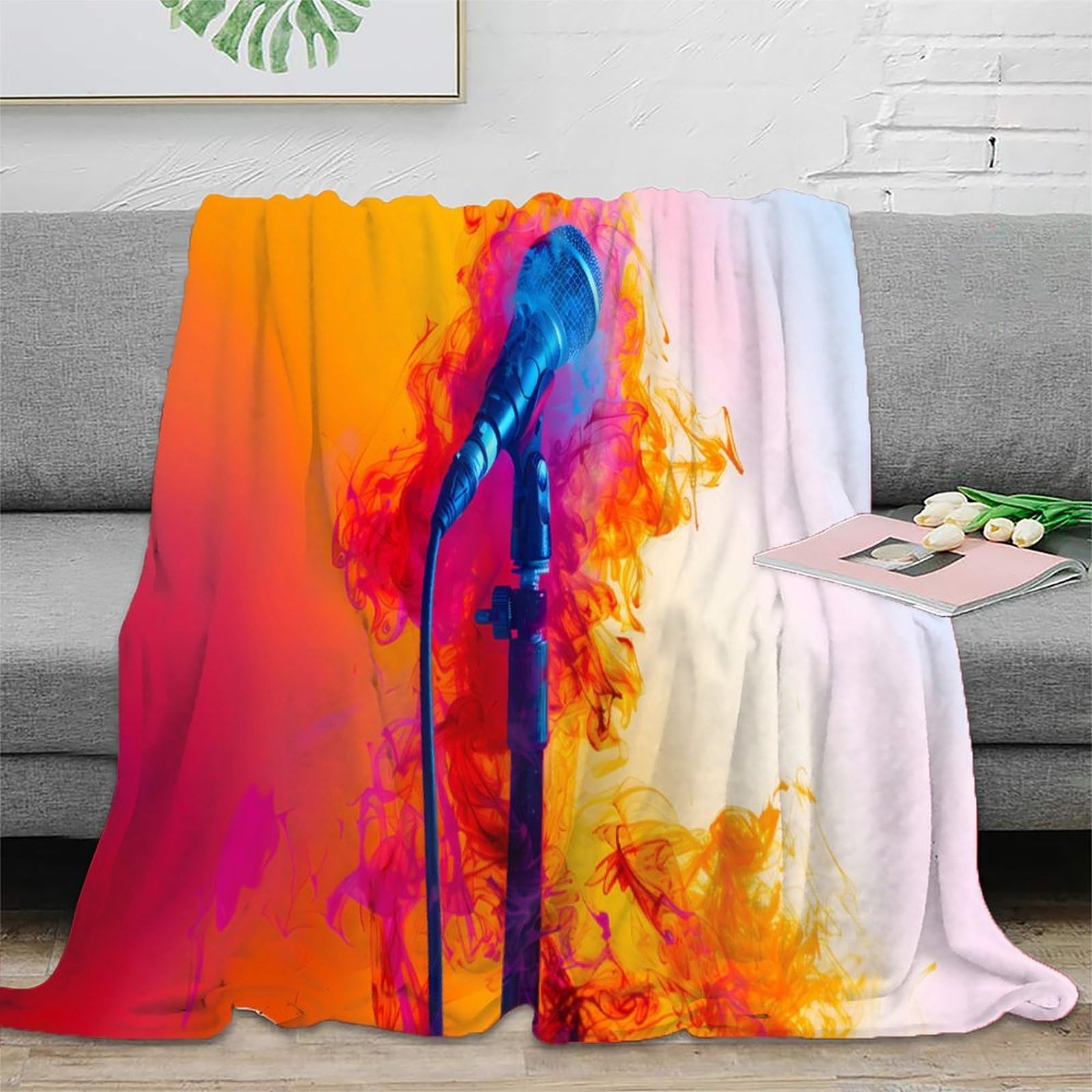Couverture Polaire Microfibre 150x200cm Motif Microphone 3D