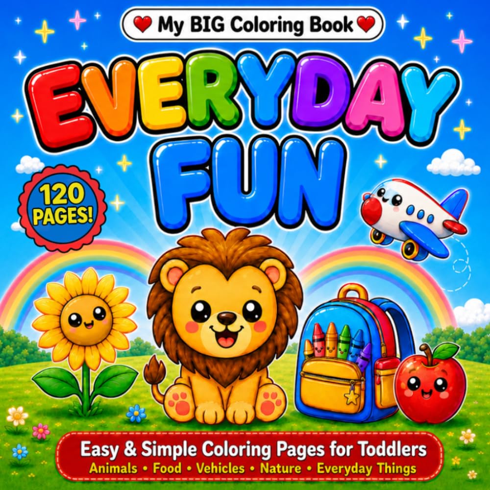 My BIG Coloring Book: Everyday Fun!: Easy and Simple Coloring Pages for Toddlers: Animals, Food, Nature, Vehicles and Everyday Things