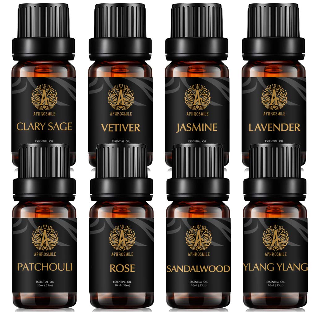 Aromatherapie Vetiver ätherisches Öl Set für Diffusor, 8x10ml 100% reine Clary Salbei ätherisches Öl Kit für Hause - Jasmin, Lavendel, Patchouli, Rose, Sandelholz, Ylang Ylang ätherisches Öl set