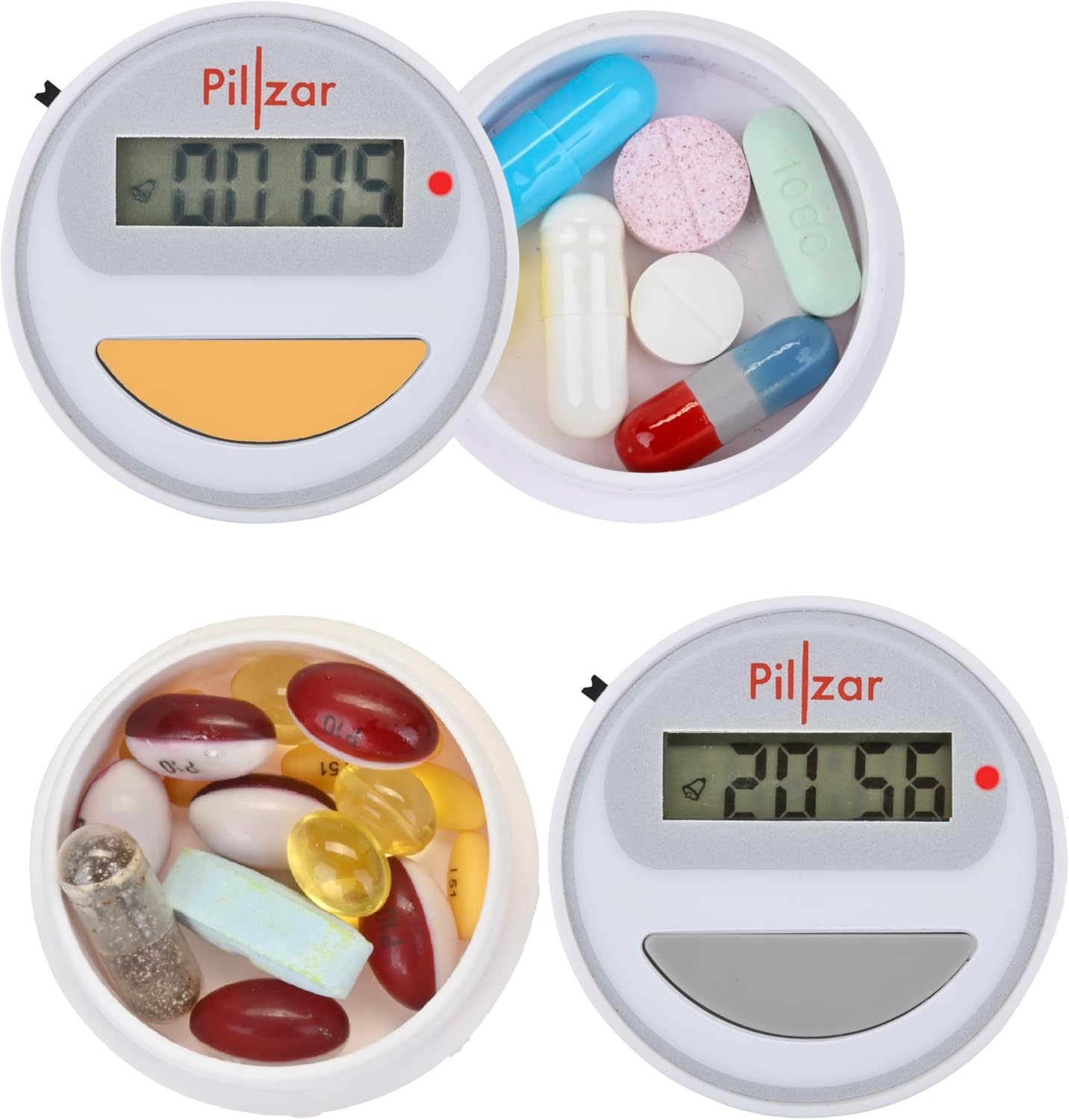 Portable Pill Organizer Dispenser with Timer Cap for Medication, Supplements and Vitamins. Perfect for Travel or Home Use. Portable Pill Organizer Dispenser with Timer Cap for Medication, Supplements and Vitamins. Perfect for Travel or Home Use.