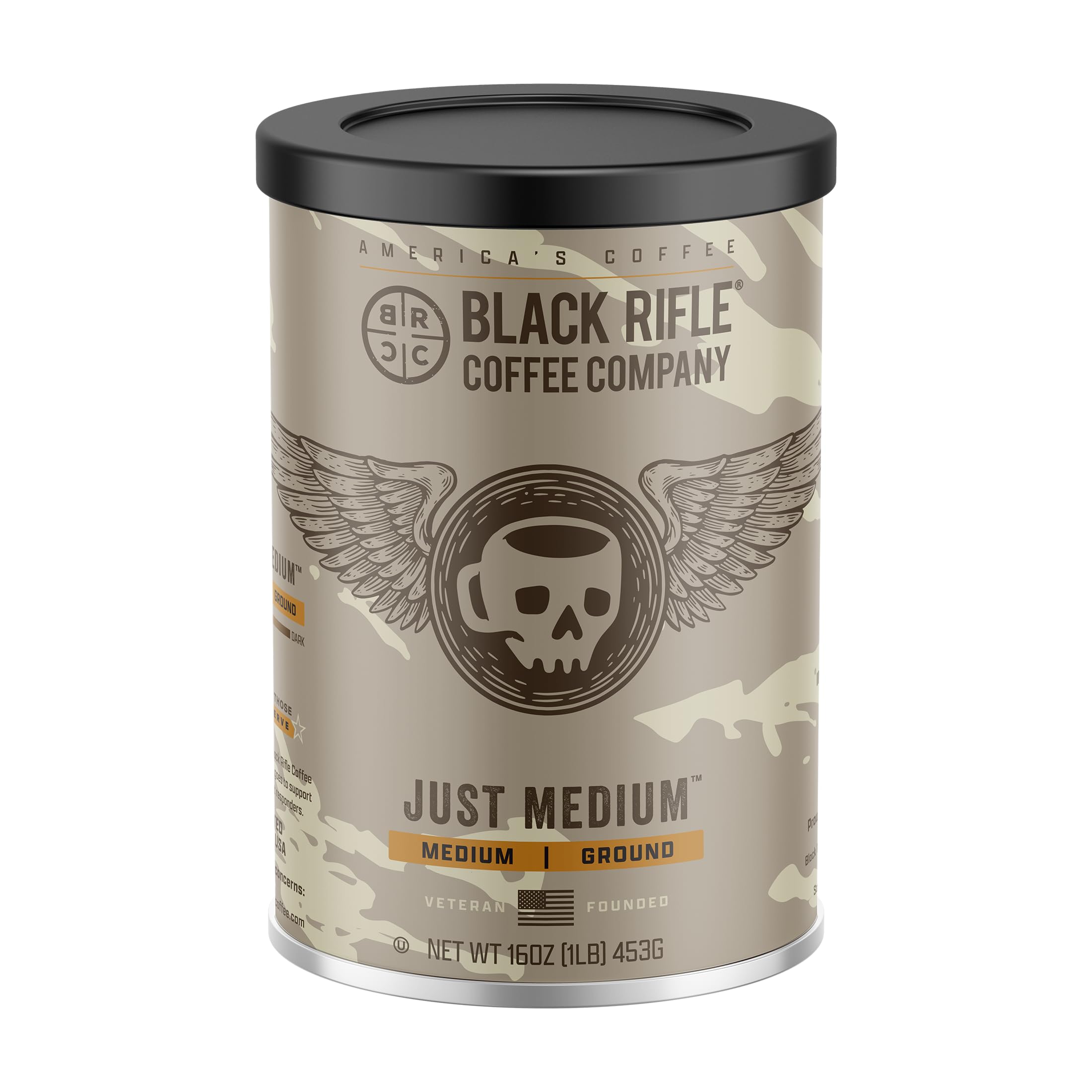 Black Rifle Coffee Company Just Medium Canister, Medium Roast Ground Coffee, 16 oz