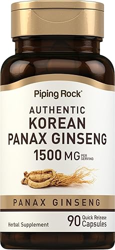 Piping Rock Cápsulas de ginseng coreano | 1500 mg | 90 unidades | Extracto de raíz de ginseng Panax | Suplemento de hierbas | Sin OMG, sin gluten