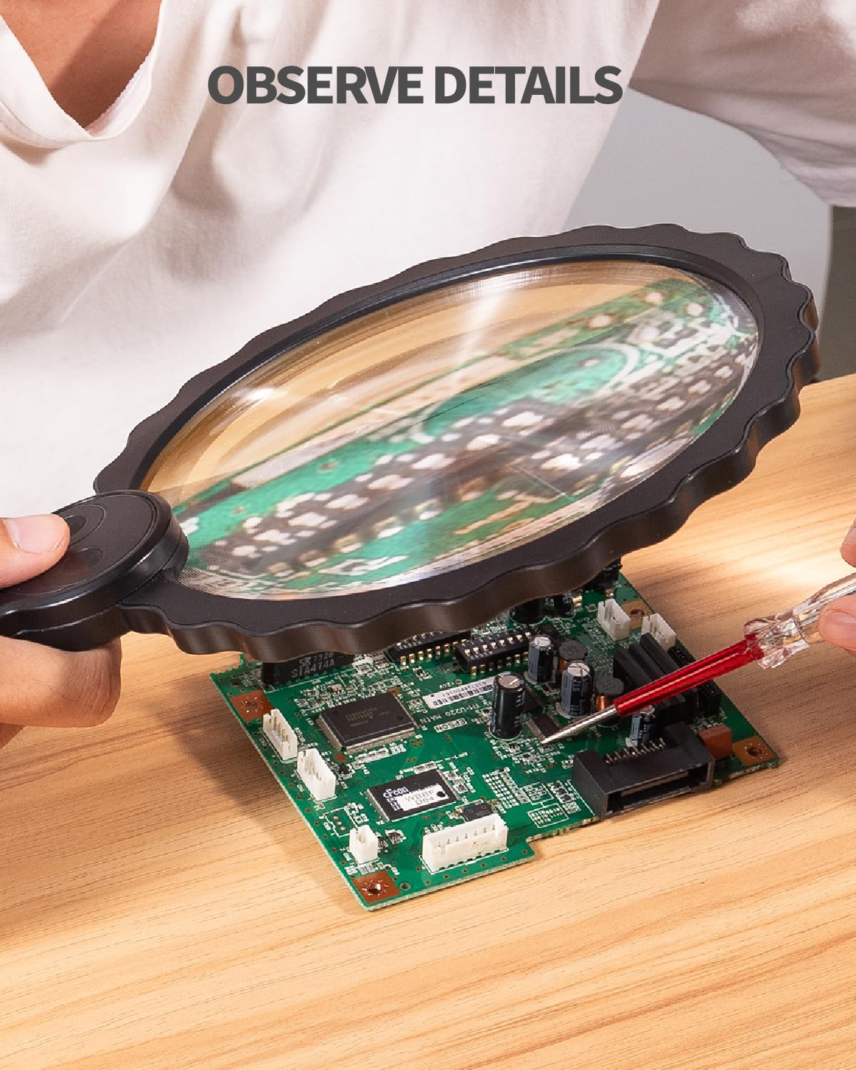 HEMONNKAM 5X Handheld Magnifying Glass, 6.1IN Large Viewing Area Loupe Magnifier for Reading and Close Work, Black - Image 4