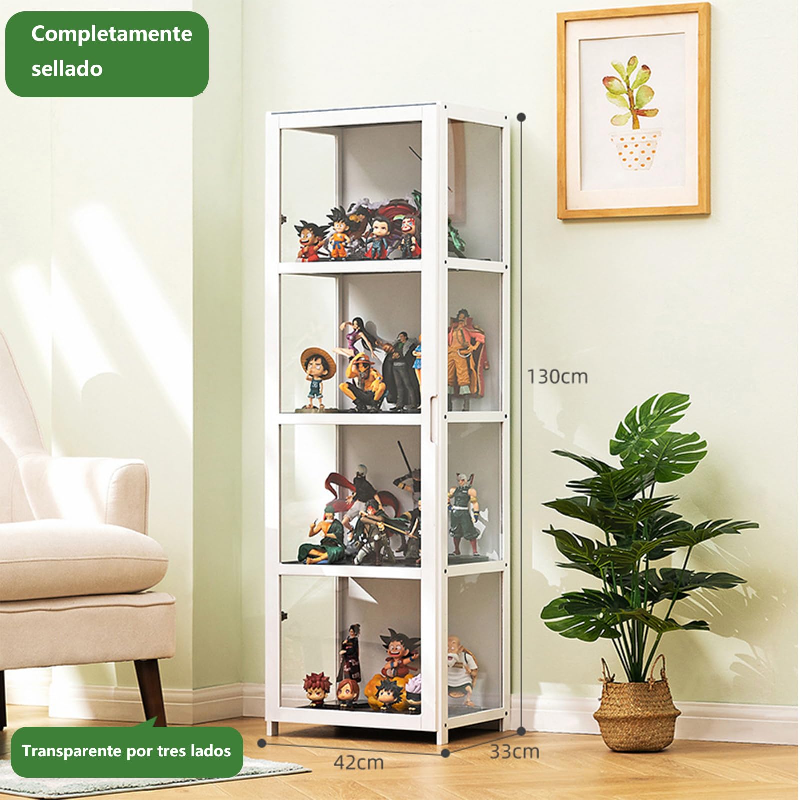 Vitrina acrílica de Doble Puerta, Vitrina de salón, escaparate, Textura Dura, sellada a Prueba de Polvo, para Todo Tipo de escenas (4 Niveles Blanco 42 * 33 * 130 3 Lados Transparente)