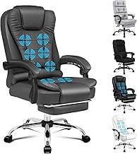 ALFORDSON Ergonomic Office Chair, Desk Chair with Thermal Massage Function, Padded Armrests, Soft Headrest, Computer Chair, PU Leather, Grey