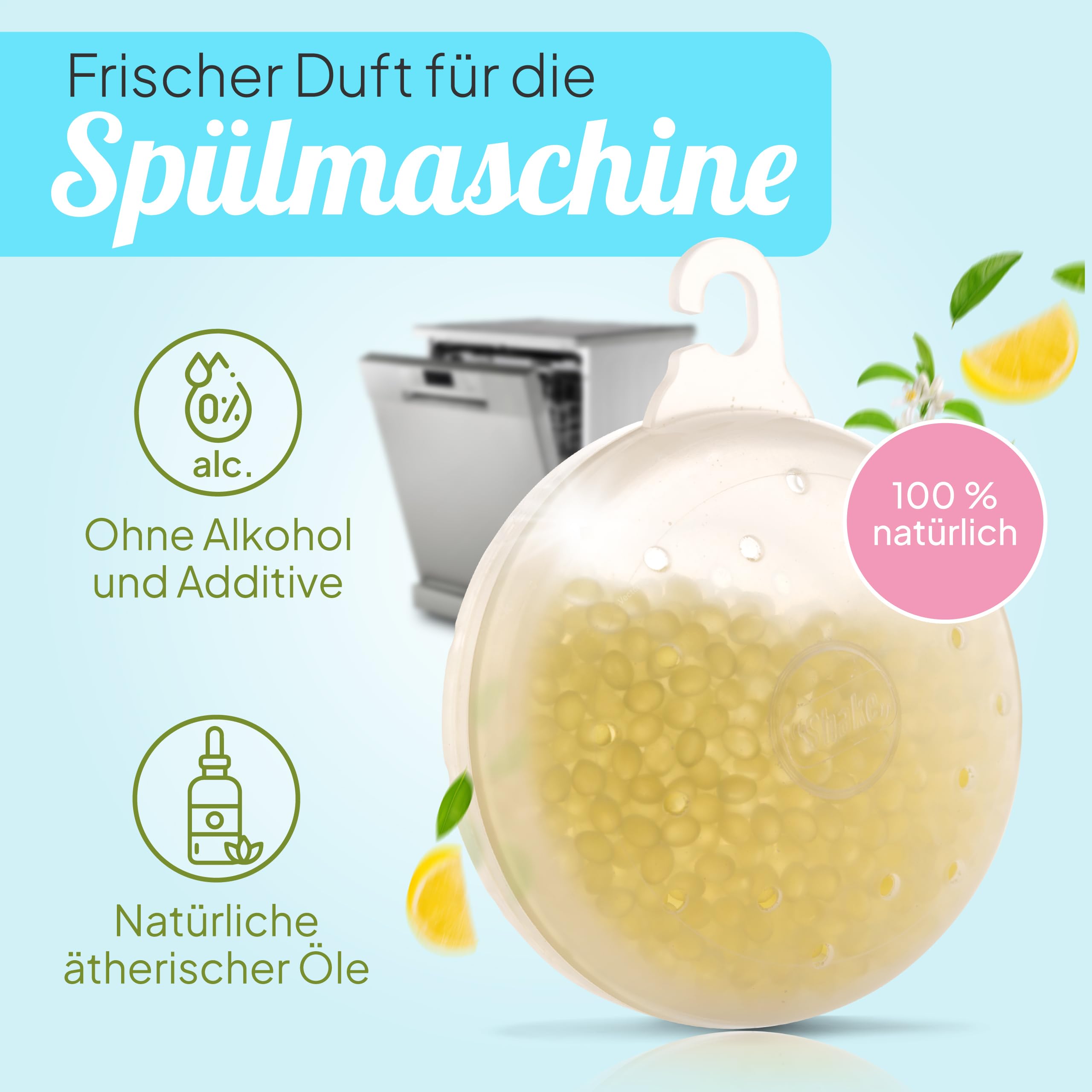 SHAKE Spülmaschinen Deo (Zitrone) • Duft für Geschirrspüler • Lemon Spülmaschine Duft gegen Gerüche • Geruchsentferner Spülmaschine • 1 Stück Elektro-Großgeräte
