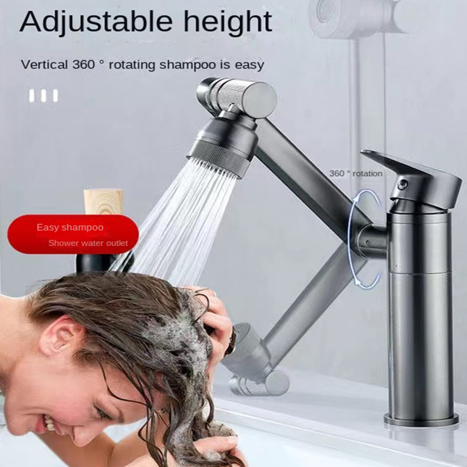 Grifo Lavabo, 360° Flexible Rotación Grifo Baño 2 Funciones Grifo Monomando Lavabo Latón Grifo Alto Lavabo con Aireador a Prueba de Salpicaduras, Agua Fria y Caliente Disponible