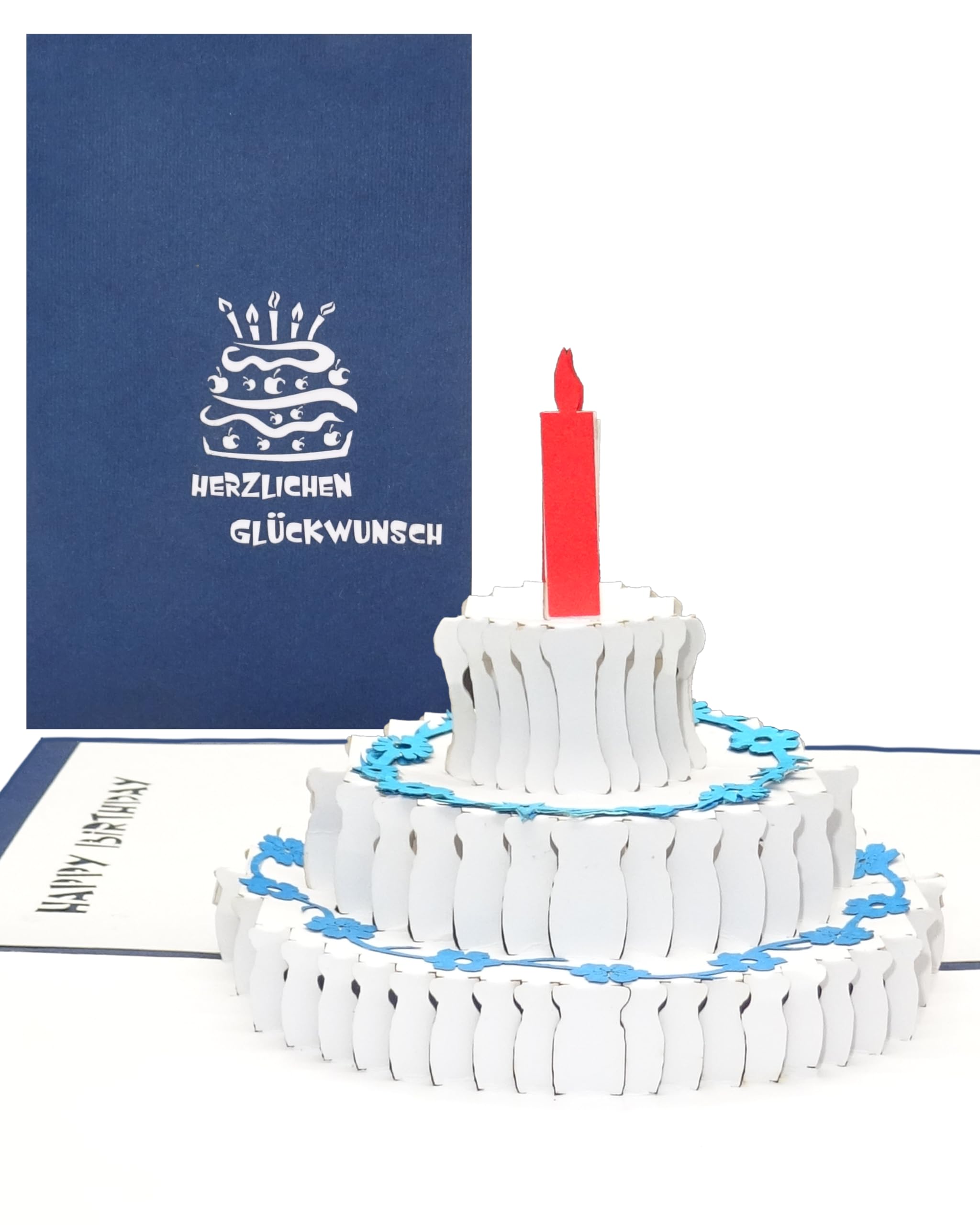 Juego de 10 tarjetas de cumpleaños en 3D con texto en alemán"Geburtstagstorte" – Tarjetas de felicitación de cumpleaños – Tarjetas con sobre como cupón, regalo, cupón de regalo & paquete de regalo