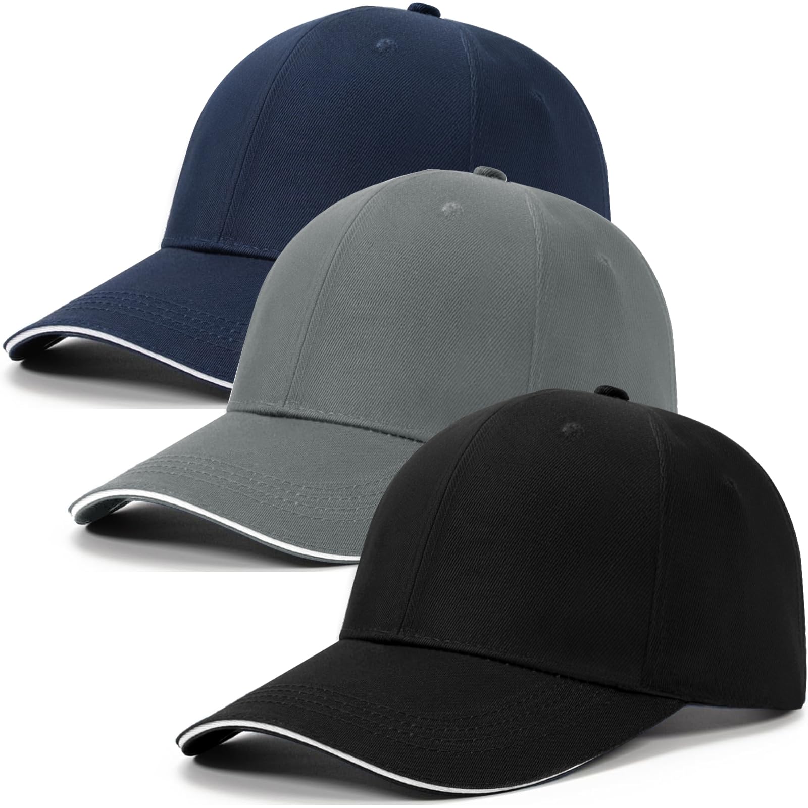 J.fée Unisex B Black+Grey+Navyblue Baseball Caps For Men Womens Hats And Caps, Adjustable Velcro Fastener Fashion Baseball Cap For Outdoor Golf Tennis Shopping, Black+Grey+Navy Blue, 3Pc