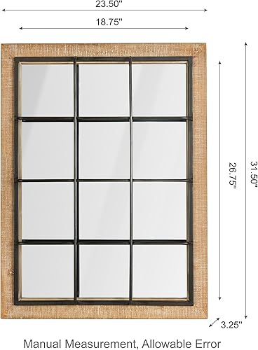 Miniatura 3 de Glitzhome Espejo de pared para ventana, 24 x 32 pulgadas, espejo de pared decorativo de granja, rectangular colgante de madera y marco de metal,