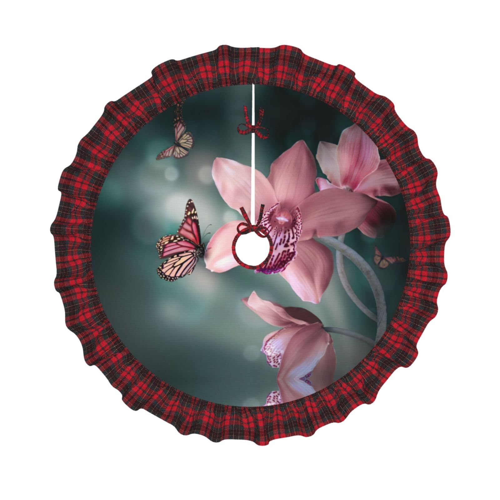 Jupe de sapin de Noël avec motif orchidée pour salon chaleureux