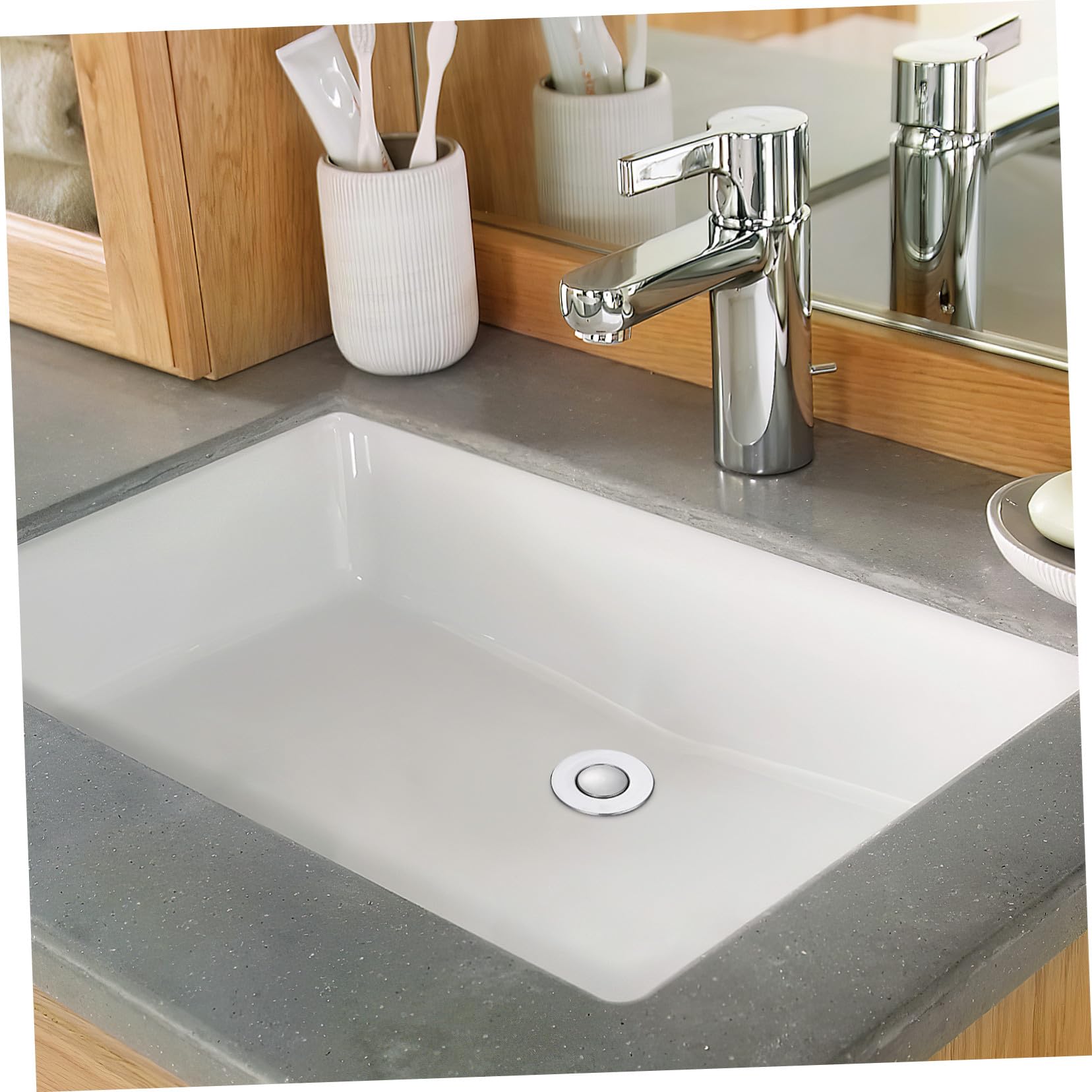 Tapón de Drenaje Tipo Empuje para Lavabo con Filtro Antidesbordamiento y Núcleo Rebote Resistente Abs y Acero Inoxidable Repuesto Fácil Instalar para Baño y Cocina