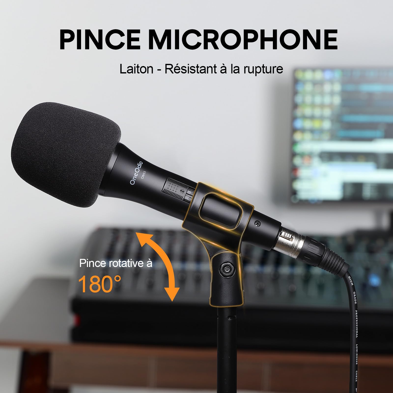 OneOdio Microphone Dynamique Professionnel avec Clip ON55, Câble XLR Filaire de 5 Mètres Durable, Boîtier 100% Métal pour Mariage/Band/Streaming/KTV/Podcast（Gris Argent）