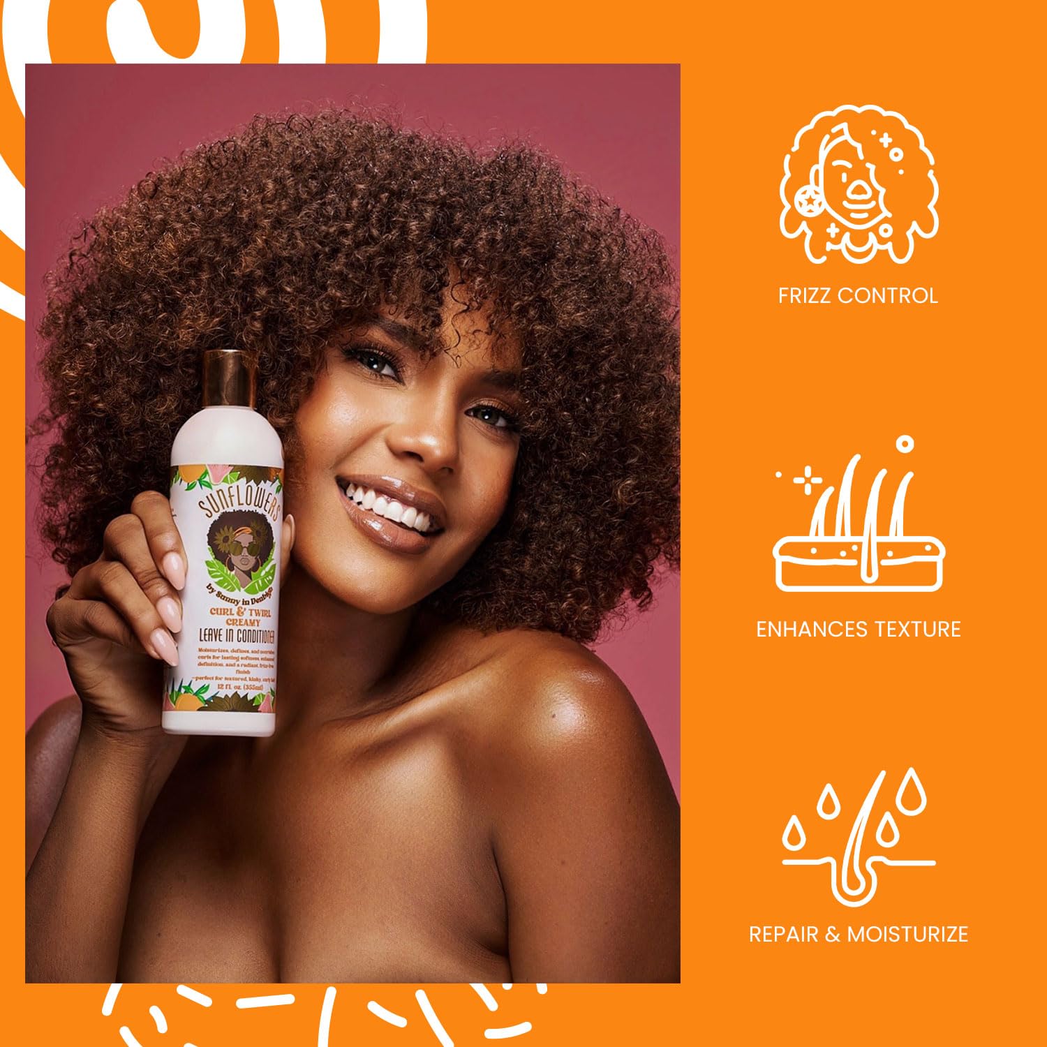 SUNNY IN DENBIGH Sunflowers Curl and Twirl Leave In Conditioner, Detangles, Moisturizes, Defines, Sunflower Seed Oil Formula, For Kinky Curly Textures, Tames Frizz and Everyday Styling