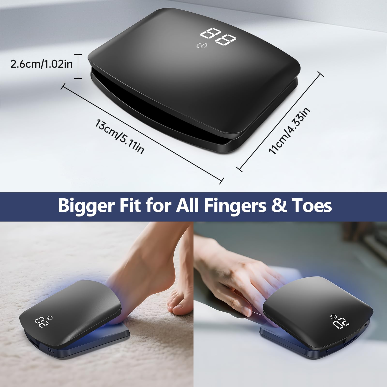Upgrade Dispositivo láser para hongos en las uñas, 15 LED portátil y recargable mediante USB-C, 11 luz azul + 4 infrarrojos, pantalla táctil, temporizador de 5/10/15/20 minutos-Negro