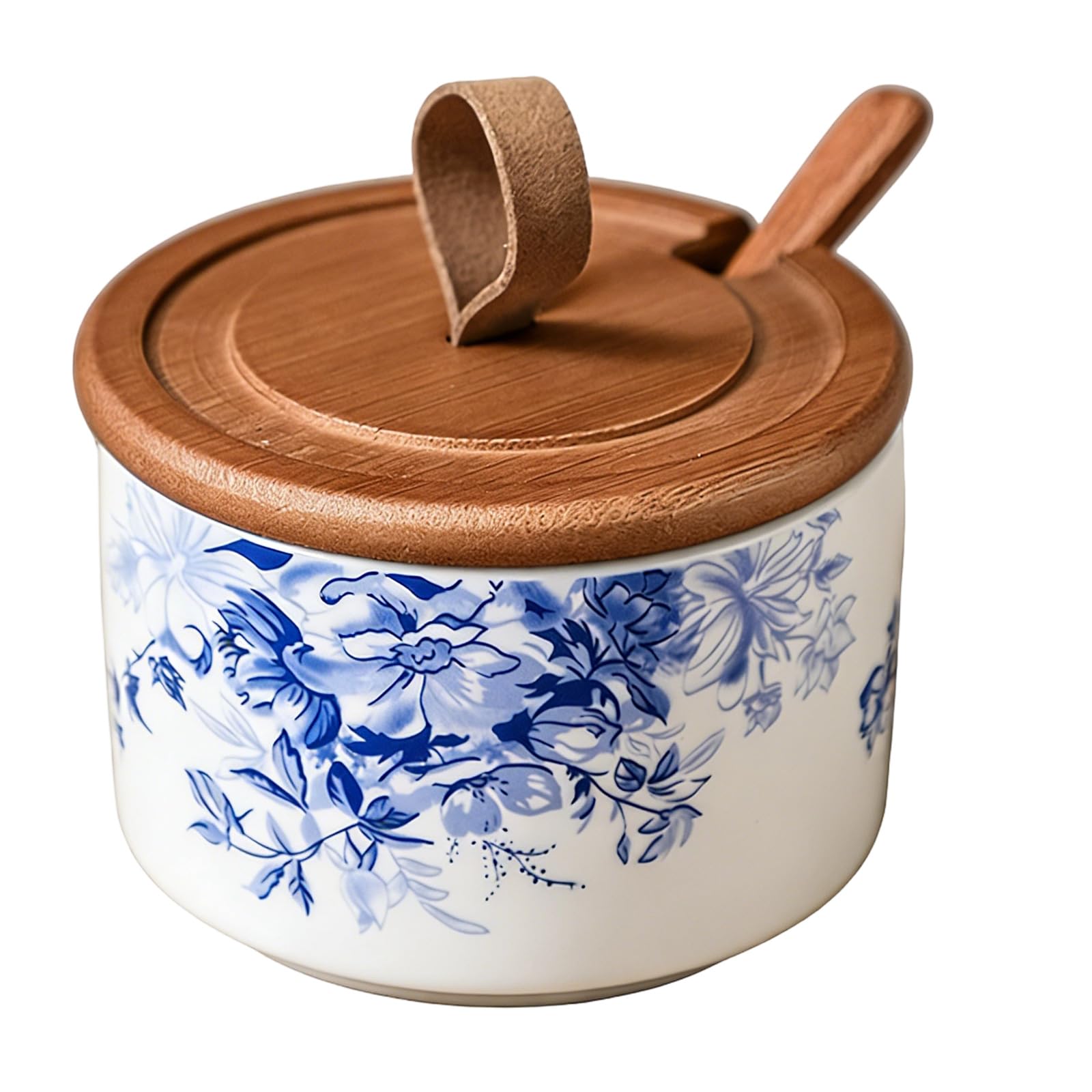 Piceioep Retro Ceramic Salt Jar with Lid and Measuring Spoon Seasoning Container for Countertop Kitchen Gadget Ceramic Salt Dispenser