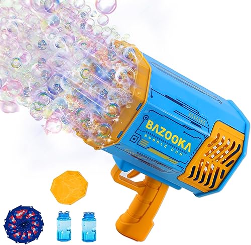 Pistola de burbujas Bazooka Blaster Máquina de burbujas de 69 agujeros con luces de colores, regalos de bazuca de burbujas para niños y adultos al