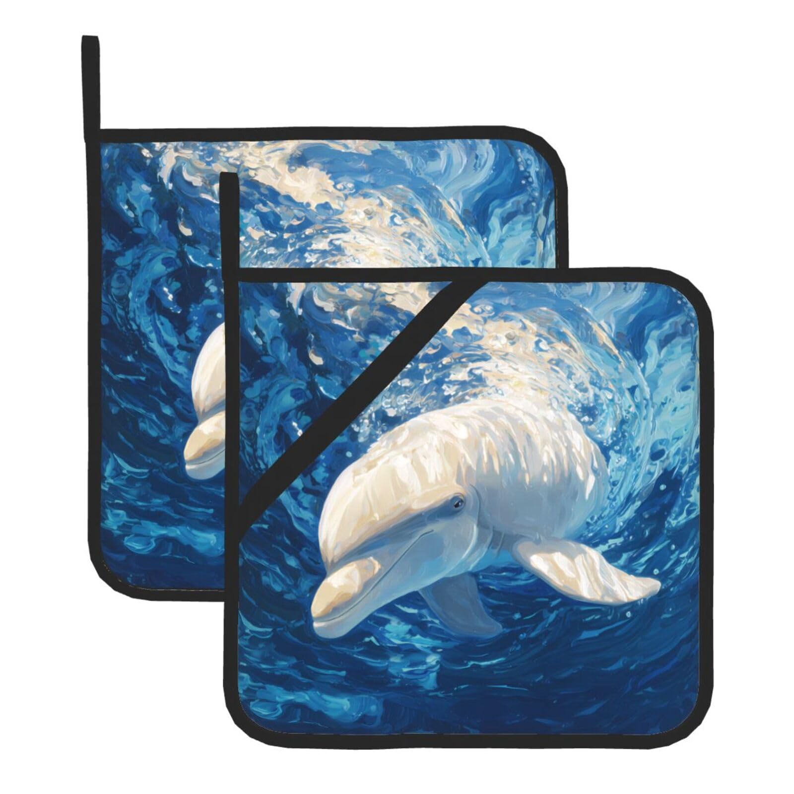 Square Heat-Insulating Pot mat WHJSSF White Dolphin Pattern Anti-scalding and Heat-Insulating for Kitchen Cleaning and Outdoor Barbecue