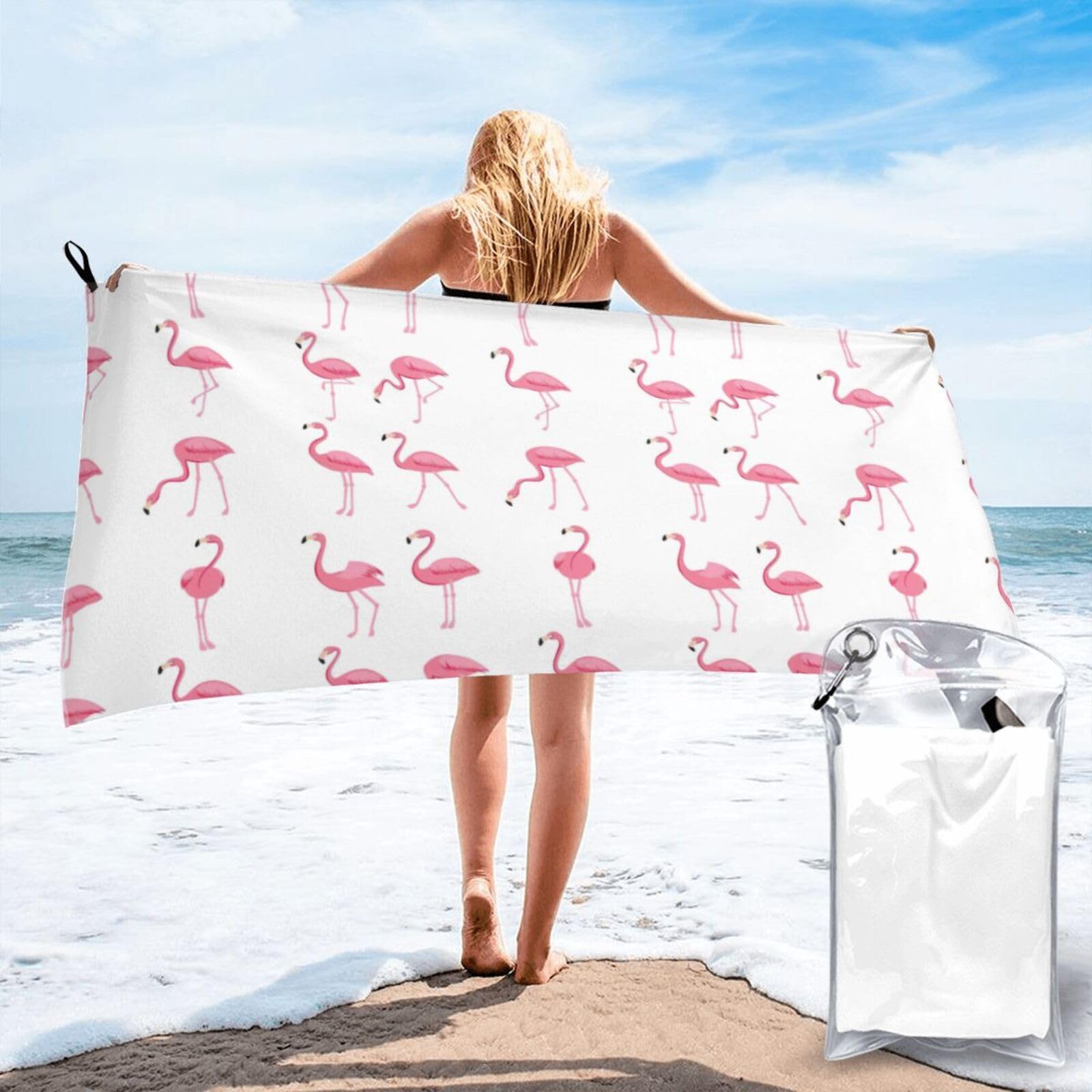 WYCZHY Flamingos On White Print Beach Towel Soft Quick Dry For Spa Pool Gym Vacation Travelers Women Men Adults Sauna Gift