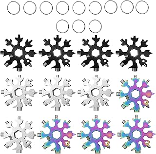 Asionper 18 in 1 Snowflake Multitool, Stainless Steel Snowflake Multi-Tool Snowflake Tool Card Compact Snowflake Tool Snowflake Keychain Snowflake Bottle Opener (4Silver+4Black+4Color)