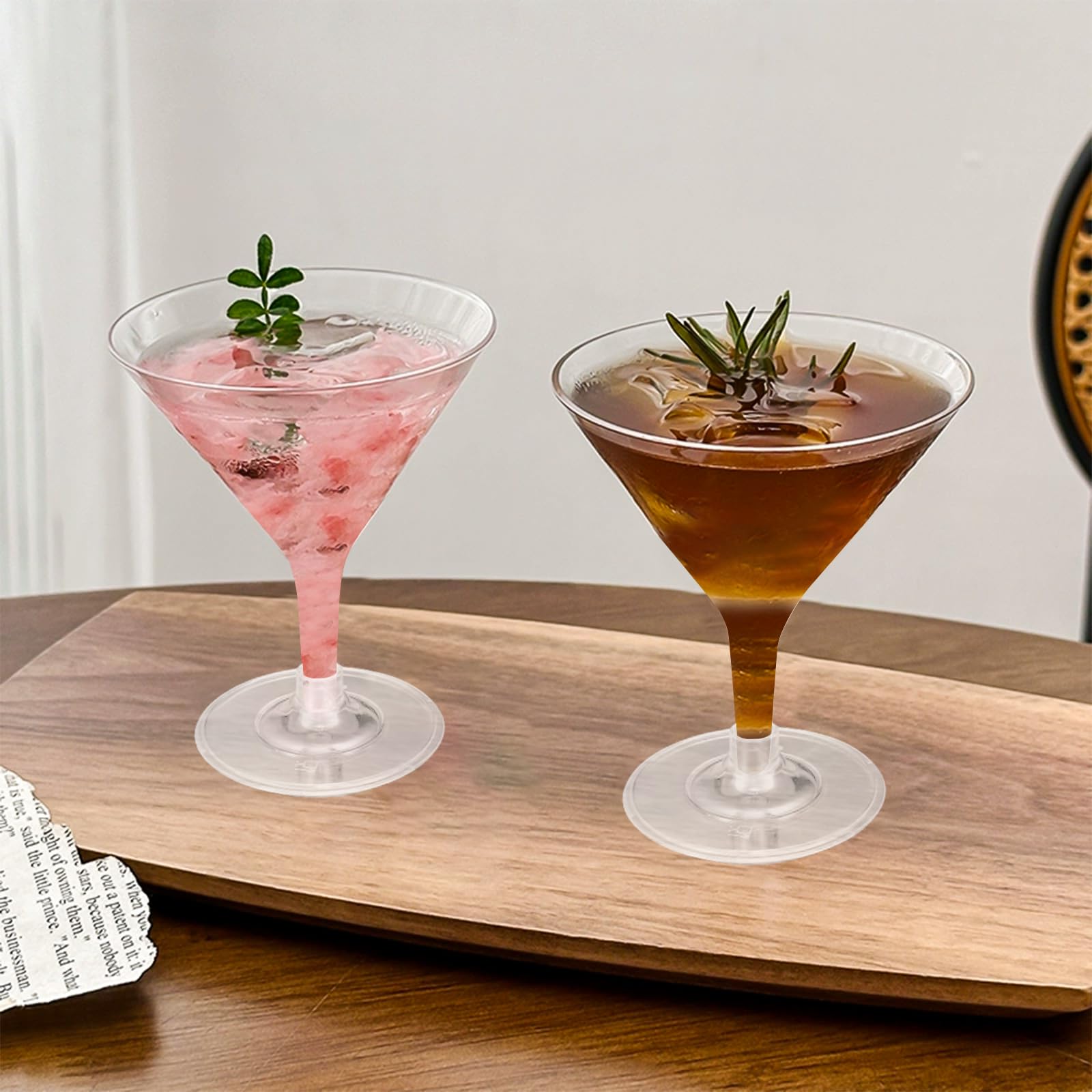 25 vasos de Martini de plástico, 200 ml, reutilizables, de plástico, copas de champán transparentes con mango, vasos de margarita para aniversario, fiesta, cumpleaños, boda