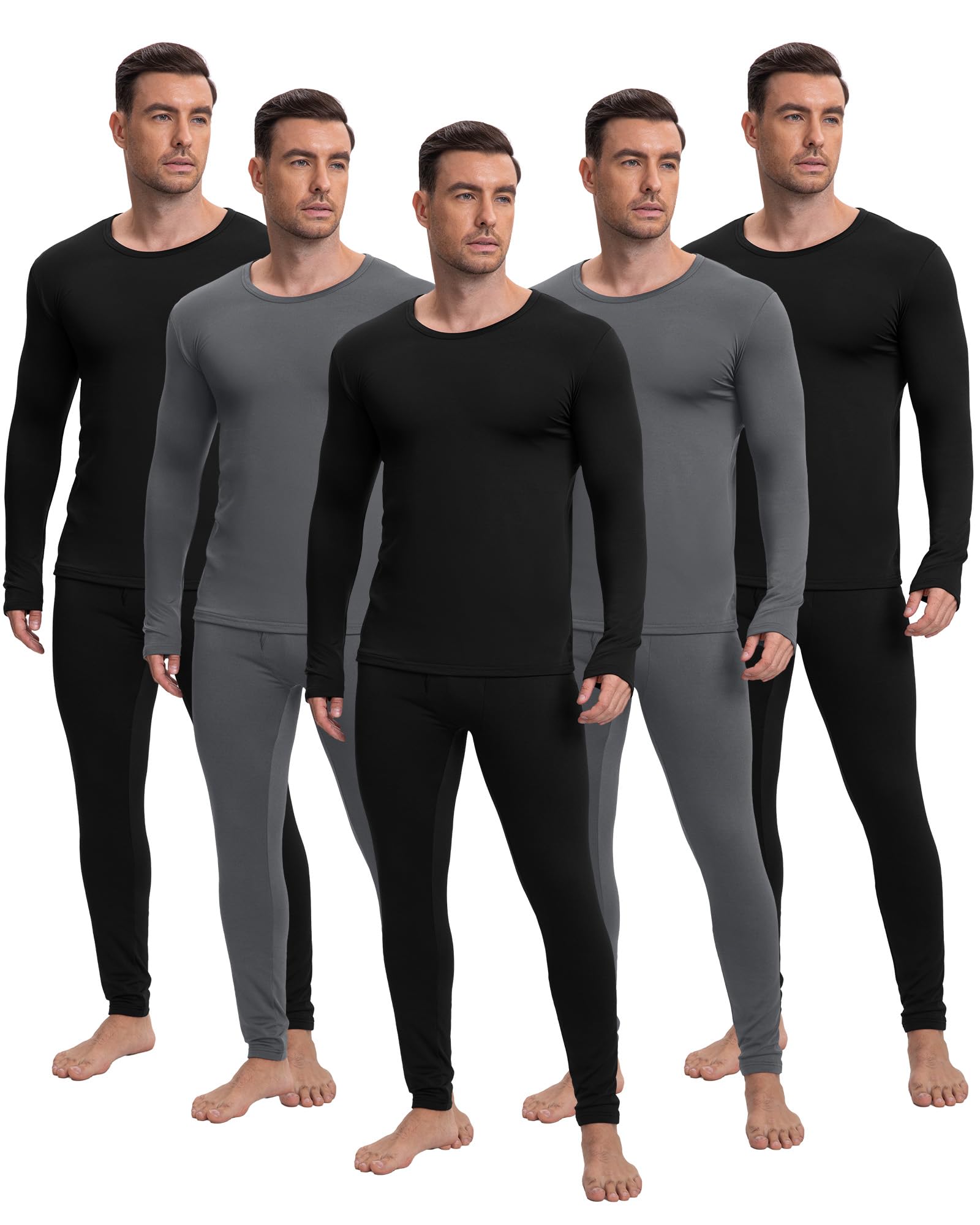 Patelai 5 Sets Herren Thermounterwäsche Fleece Base Layer Set Winter Base Layer Kaltes Wetter Top Bottom
