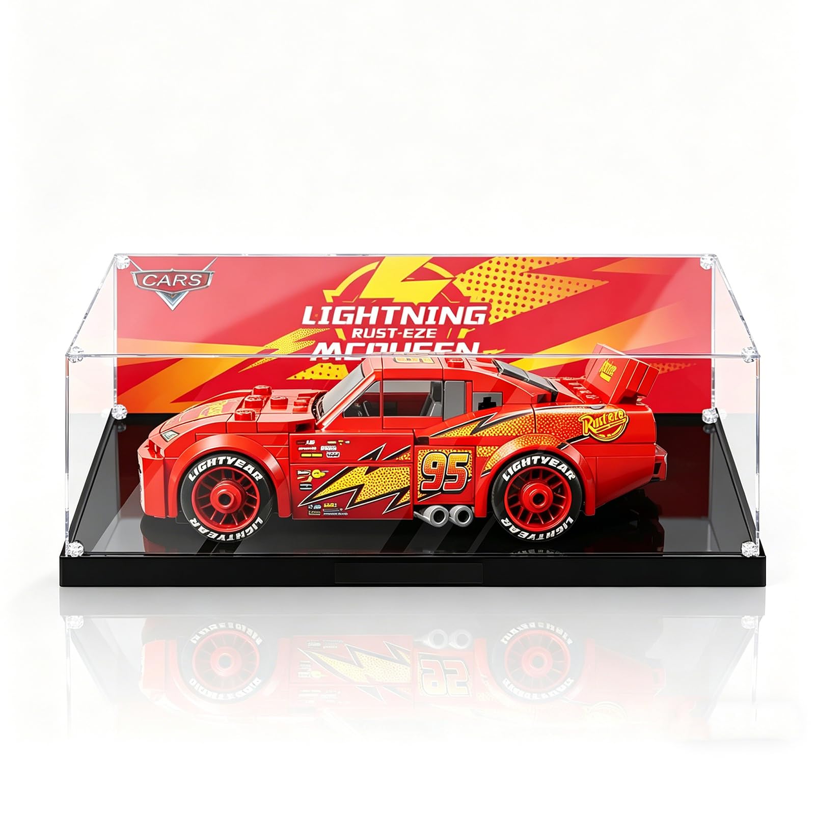 HD Premium akrylowa witryna do Lego Seep77255 Lightning McQueen – model wyścigowy, przezroczyste pudełko, pudełko do przechowywania, pyłoszczelne pudełko (model nie wchodzi w zakres dostawy) (tło A)