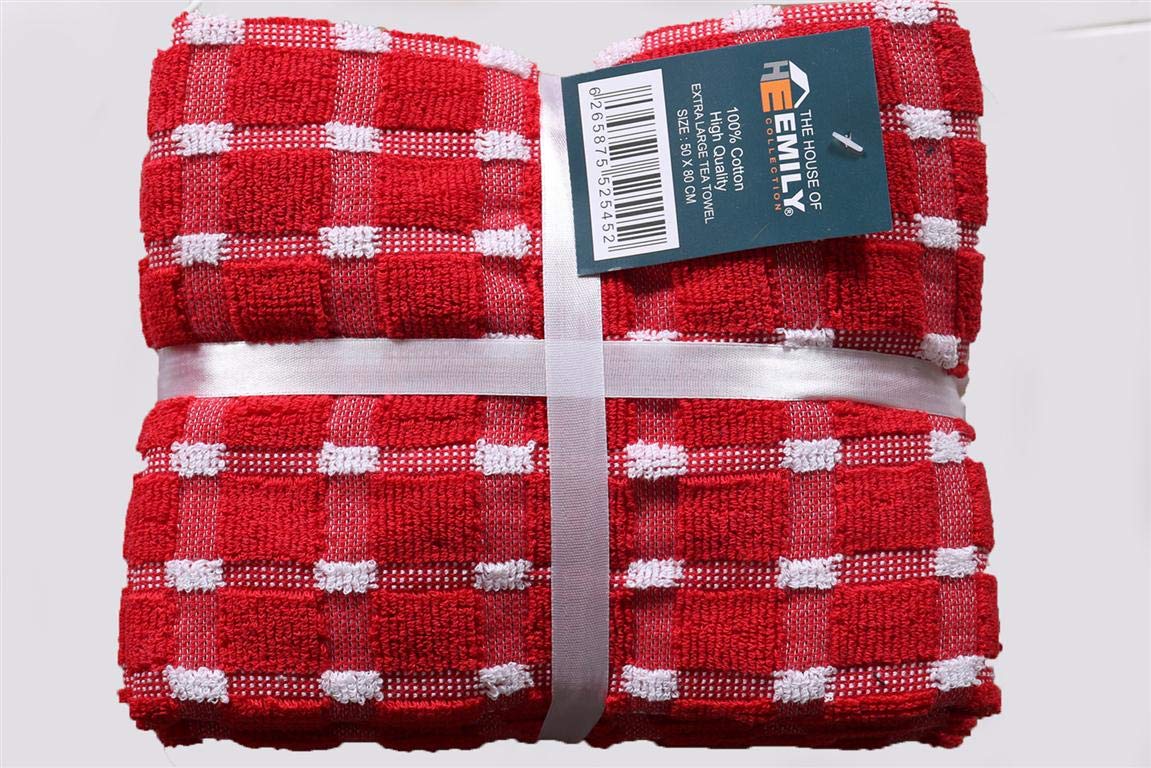 The House Of Emily Extra Large Chilli Red Tea Towels 100% Cotton 50cm x 80cm Pack of 4