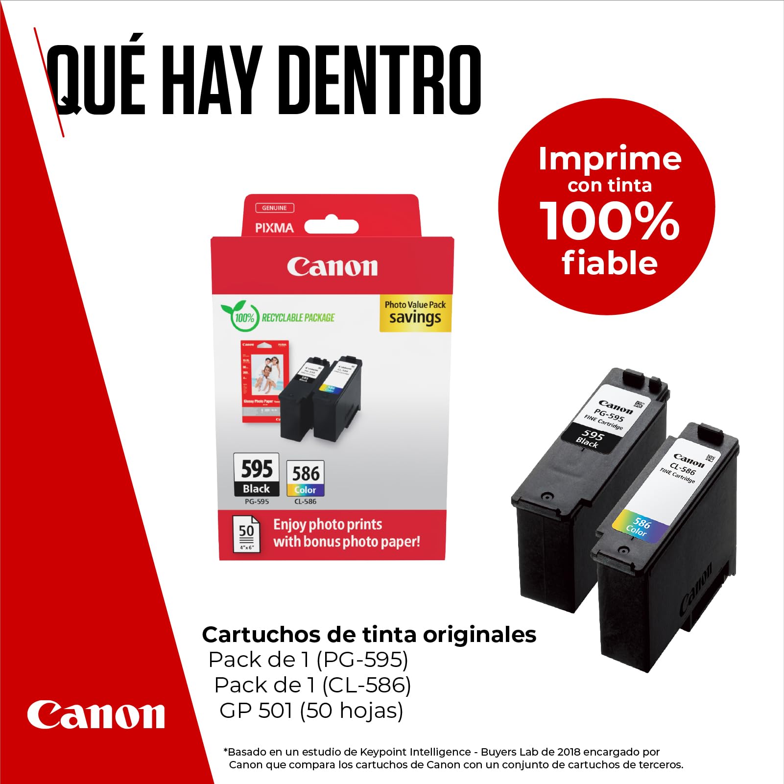 Canon PG-595 / CL-586 Cartuchos de Tinta Original, 1 Cartucho Negro y 1 Cartucho Color, Incluye Papel fotográfico 4x6 (50 x Hojas) GP-501