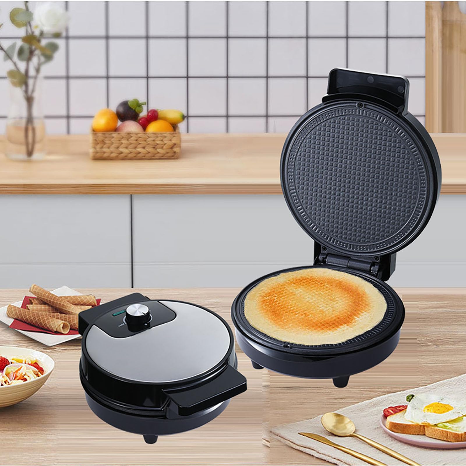 Máquina para hacer conos de gofre, rollitos de huevo antiadherentes, bandeja eléctrica para hornear conos de helado de 1000 W, herramienta de cocina para hacer crepes y sándwiches
