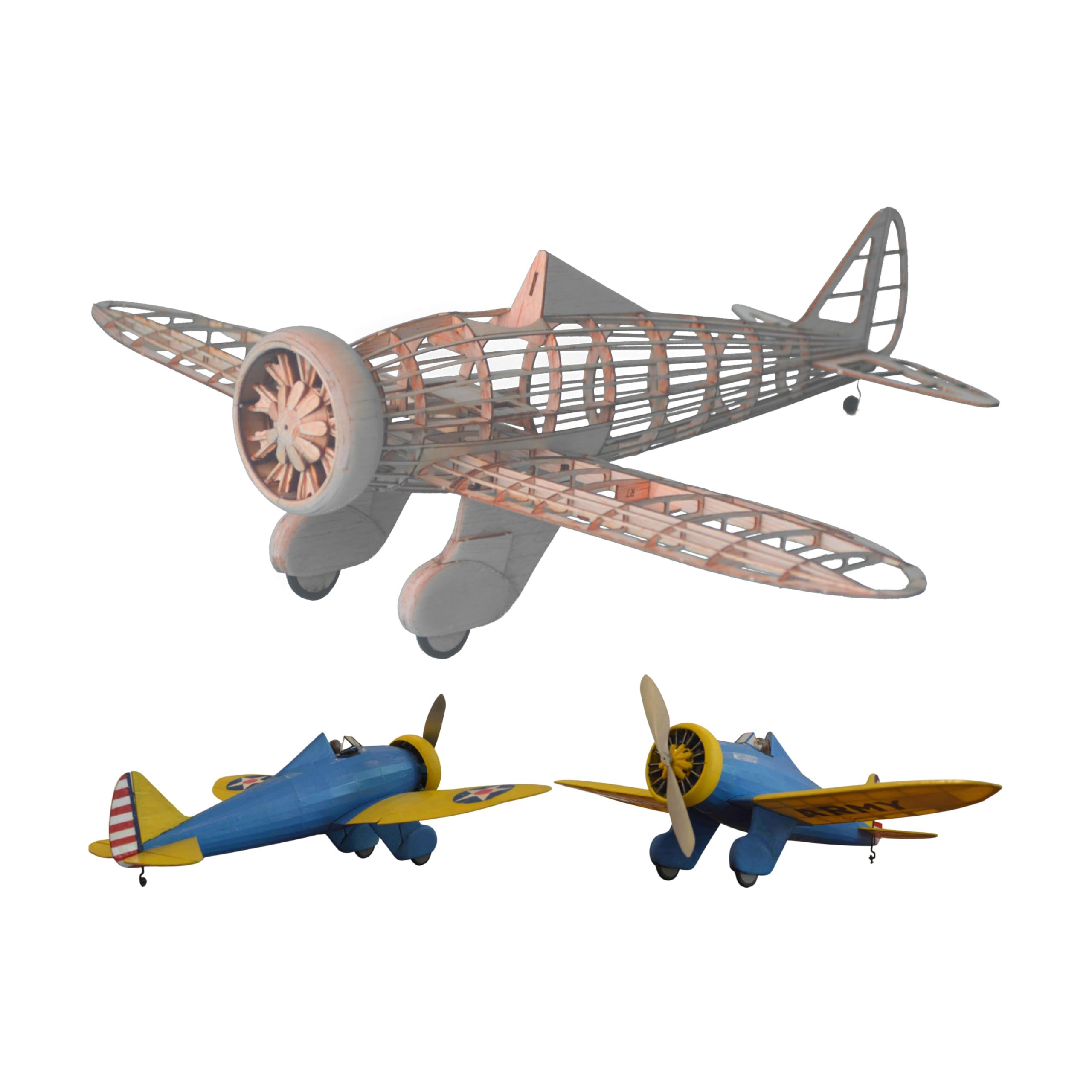 P-26A Peashooter Slow Flyer Modellflugzeug Kit, Maßstab 1:20, 381 mm Spannweite, RC Flugzeugmodell Baukasten, Modell Flugzeug zum selbst Bauen, gelaserte Holz Bauteile, 381 x 310 x 130 mm, 45 g RTF
