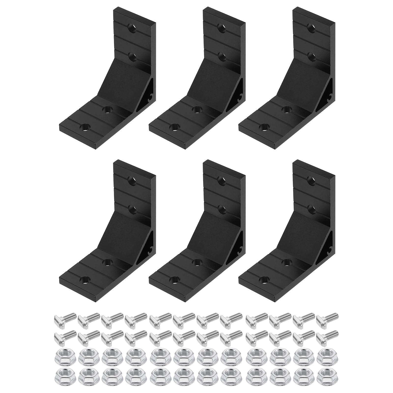 sourcing map 6 x 90-Grad-Winkel-Eckwinkel, 78 x 78 x 38 mm, 4040 Serie Aluminium-Extrusionsprofil-Zubehör, Eckstreben-Gelenkverbinder mit Befestigungsschrauben und Muttern, Schwarz