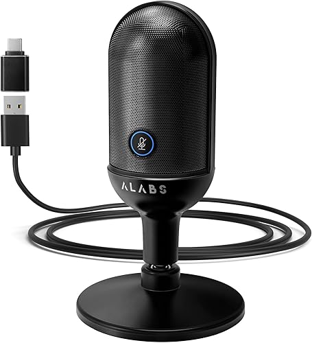 ALABS Micrófono USB, micrófono condensador para podcast para computadora, Mac, Smartphone, micrófono para juegos Plug & Play con silencio rápido