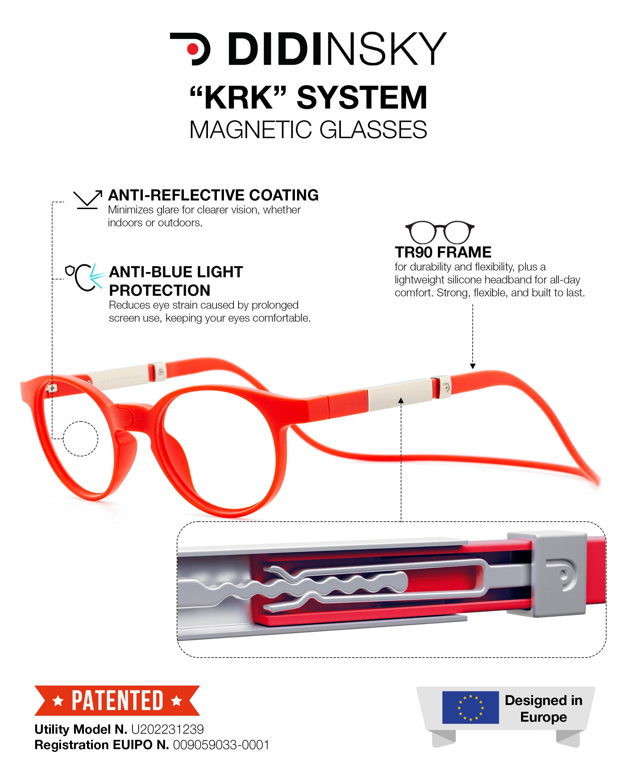 DIDINSKY Krik Occhiali da Lettura Magnetici, Anti Luce Blu | Chiusura magnetica frontale · Per leggere da vicino · Anti luce blu · Ingrandimento +1.0 a +3.0 · Custodia inclusa