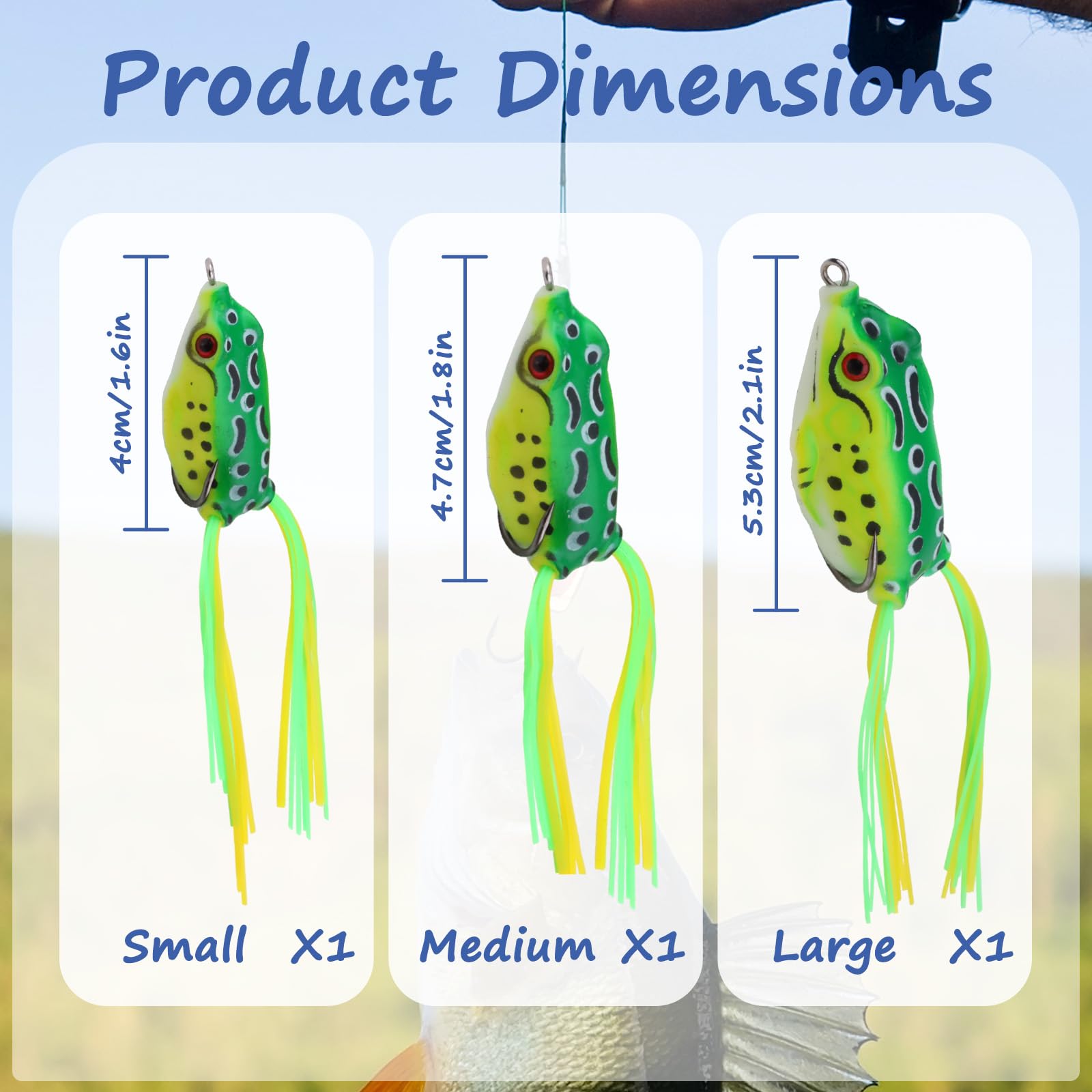 9 pièces de leurres Grenouille Creux en Silicone Double hameçon, appâts Souples pour pêche Surface Bar Poisson-Serpent Truite (S, M, L)