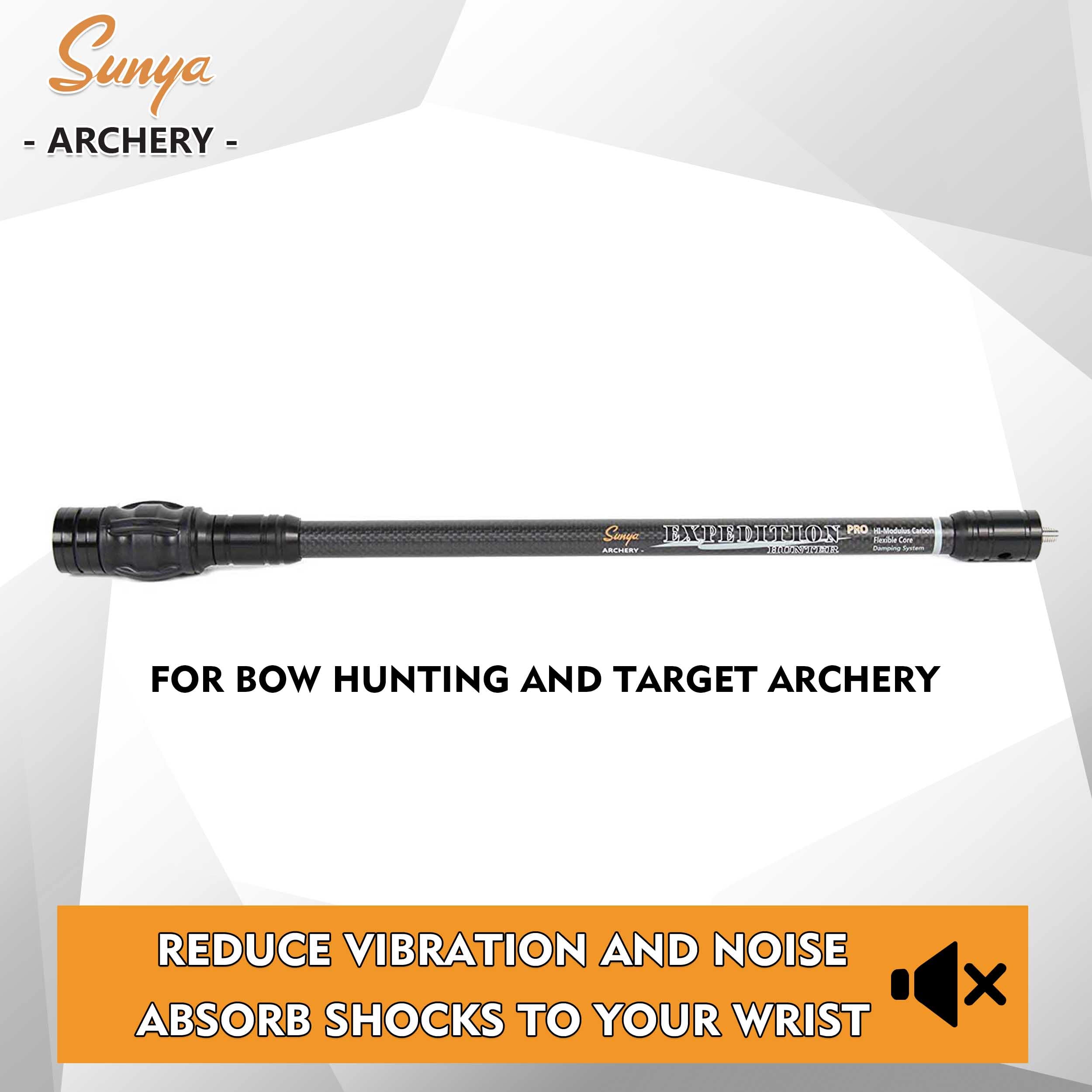 SUNYA Stabilisateur d'arc en Carbone pour la Chasse, Noyau Flexible avec système d'amortissement et Poids, (Carbone Noir, 38,1 cm)