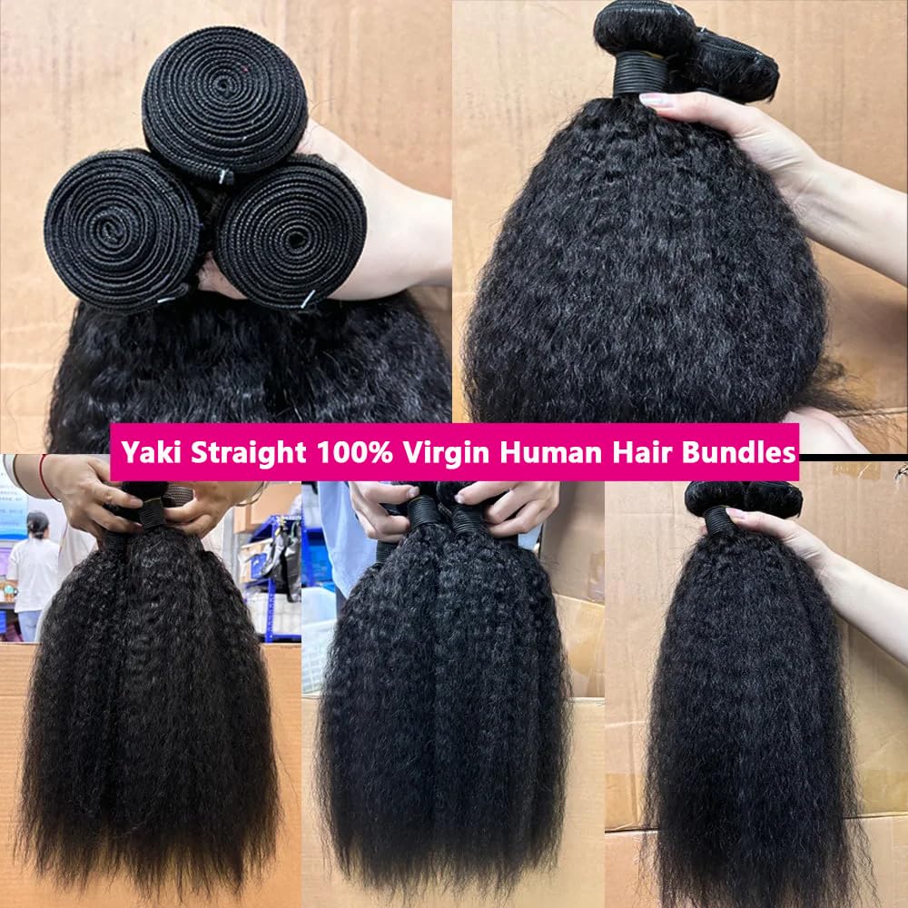 Bele 12A Yaki Straight Human Hair Bundle 16 16 16 inch Brazilian Kinky Straight Human Hair Weave 3 Bundles for Women Natural Color Can be Dyed or Bleached - Image 3