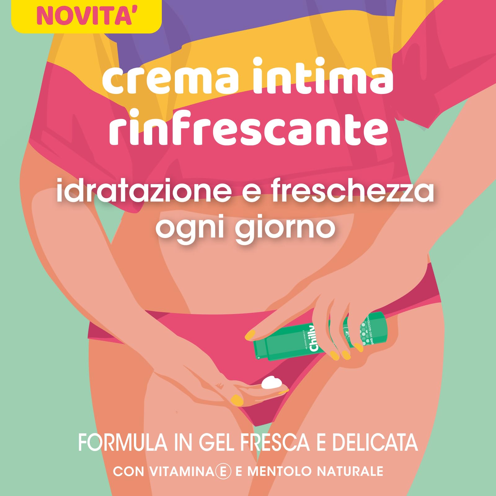 Chilly, Crema Intima Rinfrescante, con Vitamina E e Mentolo Naturale, Effetto Lenitivo e Freschezza Immediata,Texture in Gel Trasparente a Rapido Assorbimento, pH 5, Ideale per Uso Quotidiano, 50 ml