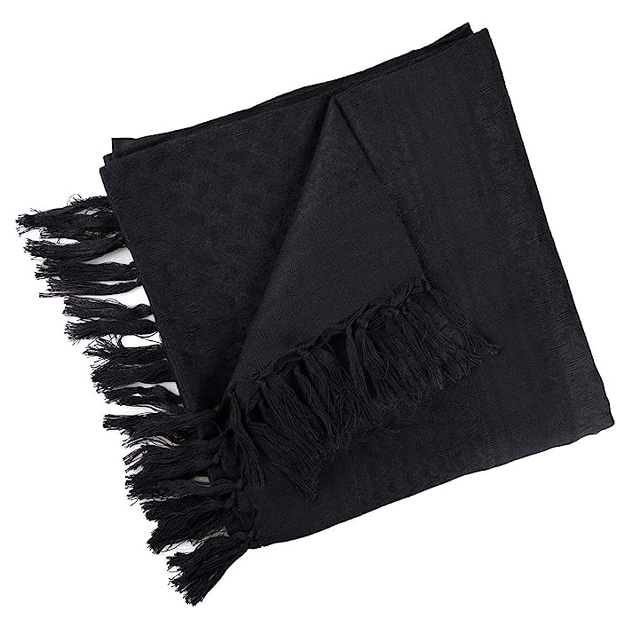 Colourlinx Unisex Black Cotton Scarf Military Desert Shemagh Tactical Desert Keffiyeh Head Neck Scarf Wrap Arab Tassel (Black)