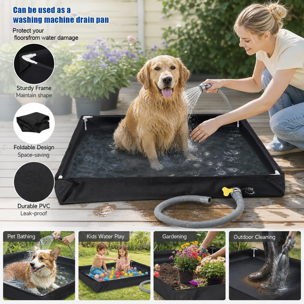 Gohytal Base doccia pieghevole, 80 x 80 cm, piatto doccia portatile da campeggio, con tubo di scarico, resistente, Oxford, impermeabile, grande doccia, mobile da campeggio, per camper, interni ed