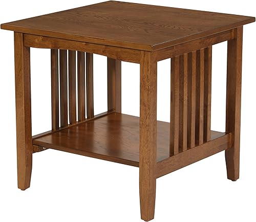 Miniatura 4 de OSP Home Furnishings Sierra - Mesa auxiliar con estante inferior de almacenamiento y paneles laterales estilo misión, color marrón ceniza