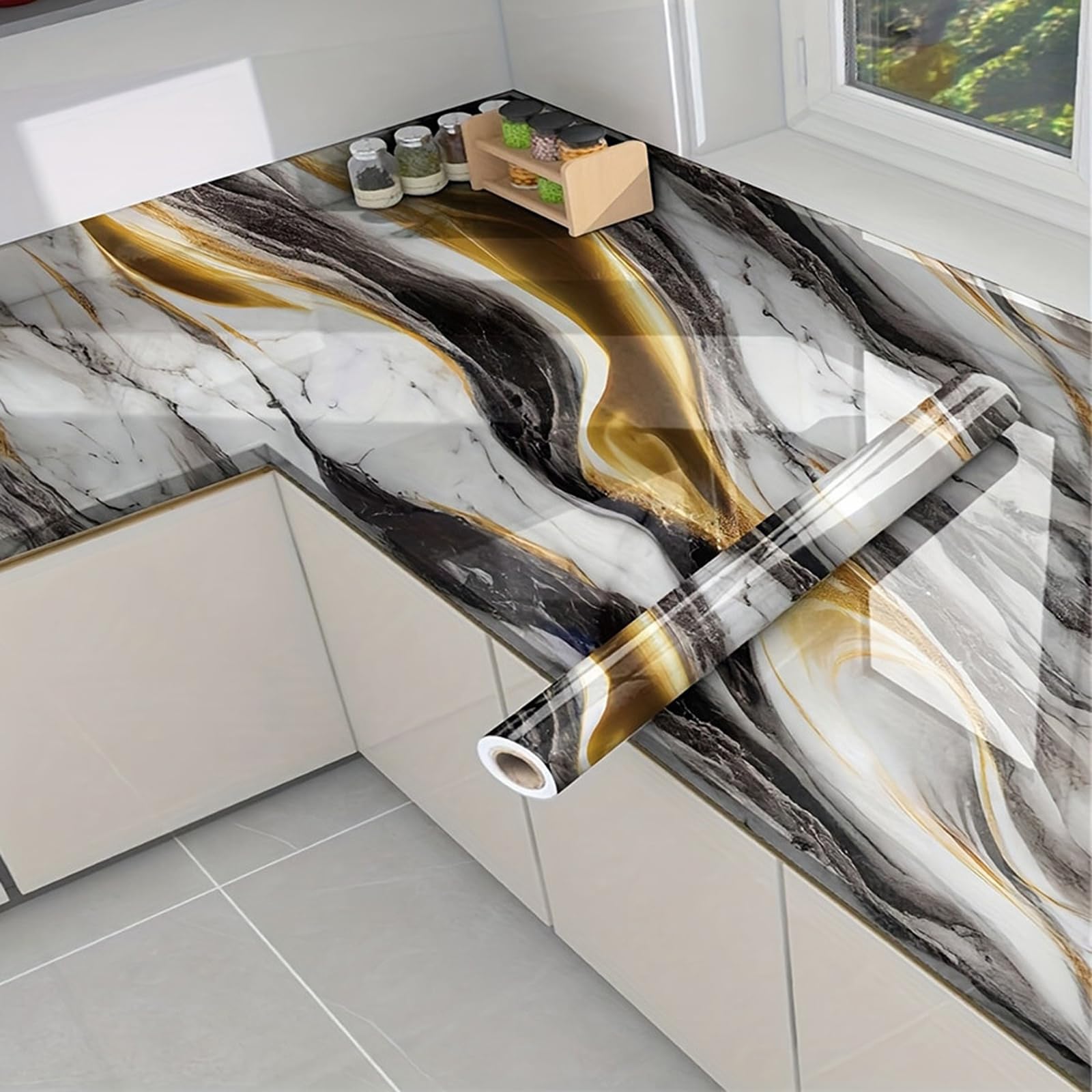 Foelanne Style G Back Self Adhesive Wallpaper, Marble Contact Paper Sticky Back Plastic Self Adhesive Wallpaper Roll Multiple Sizes(,40Cm*10M)