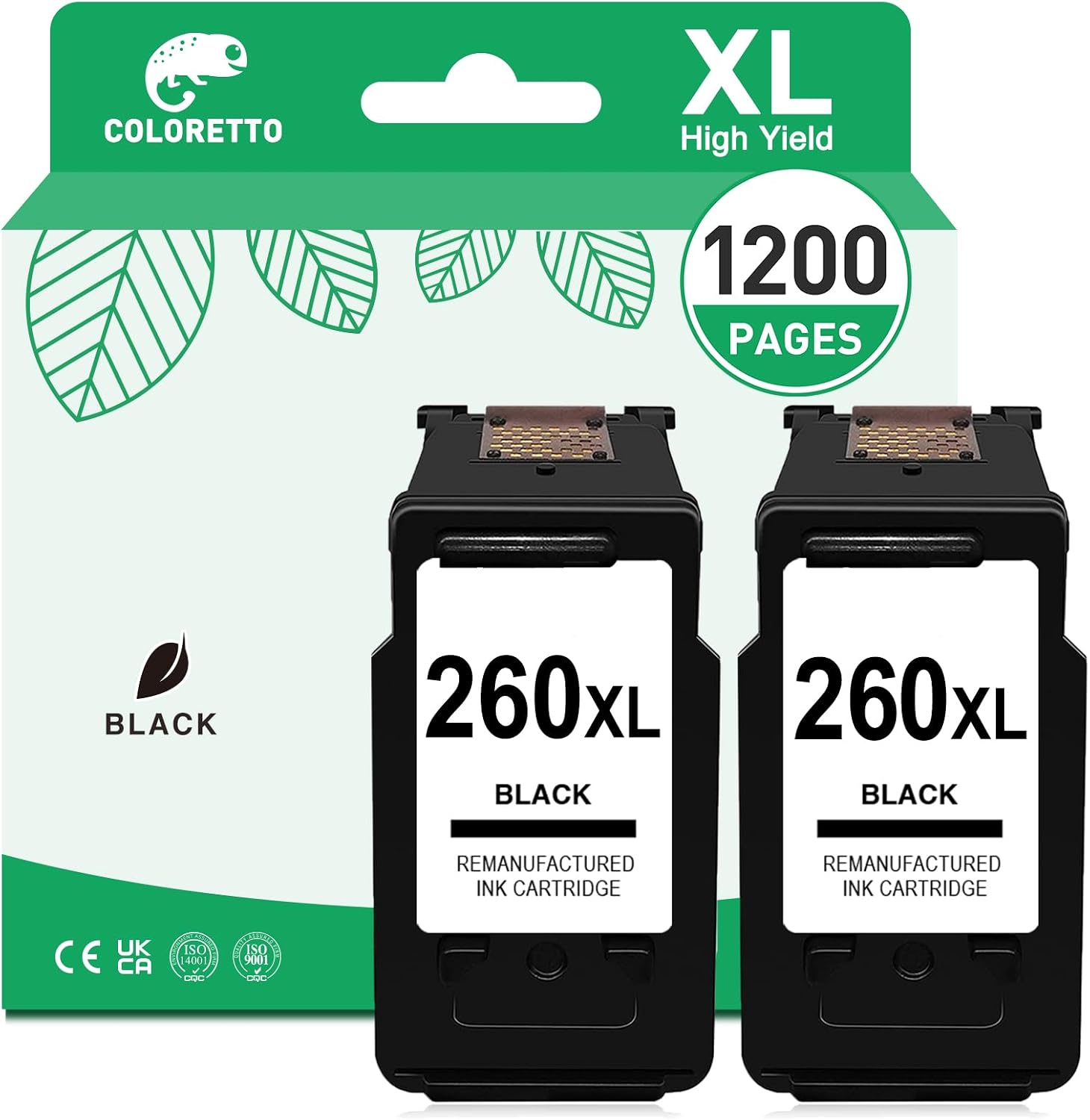 COLORETTO 260XL Black Ink Cartridges Replacement Compatible with TS6420a TR7020a TS6420 TR7020 TR7022a TS5320 Printer for Canon 260 Black Ink Cartridge, Ink Cartridges for Cannon 260 Ink (2 Pack)