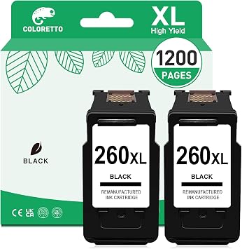 COLORETTO 260XL Black Ink Cartridges Replacement Compatible with TS6420a TR7020a TS6420 TR7020 TR7022a TS5320 Printer for Canon 260 Black Ink Cartridge, Ink Cartridges for Cannon 260 Ink 2 Pack