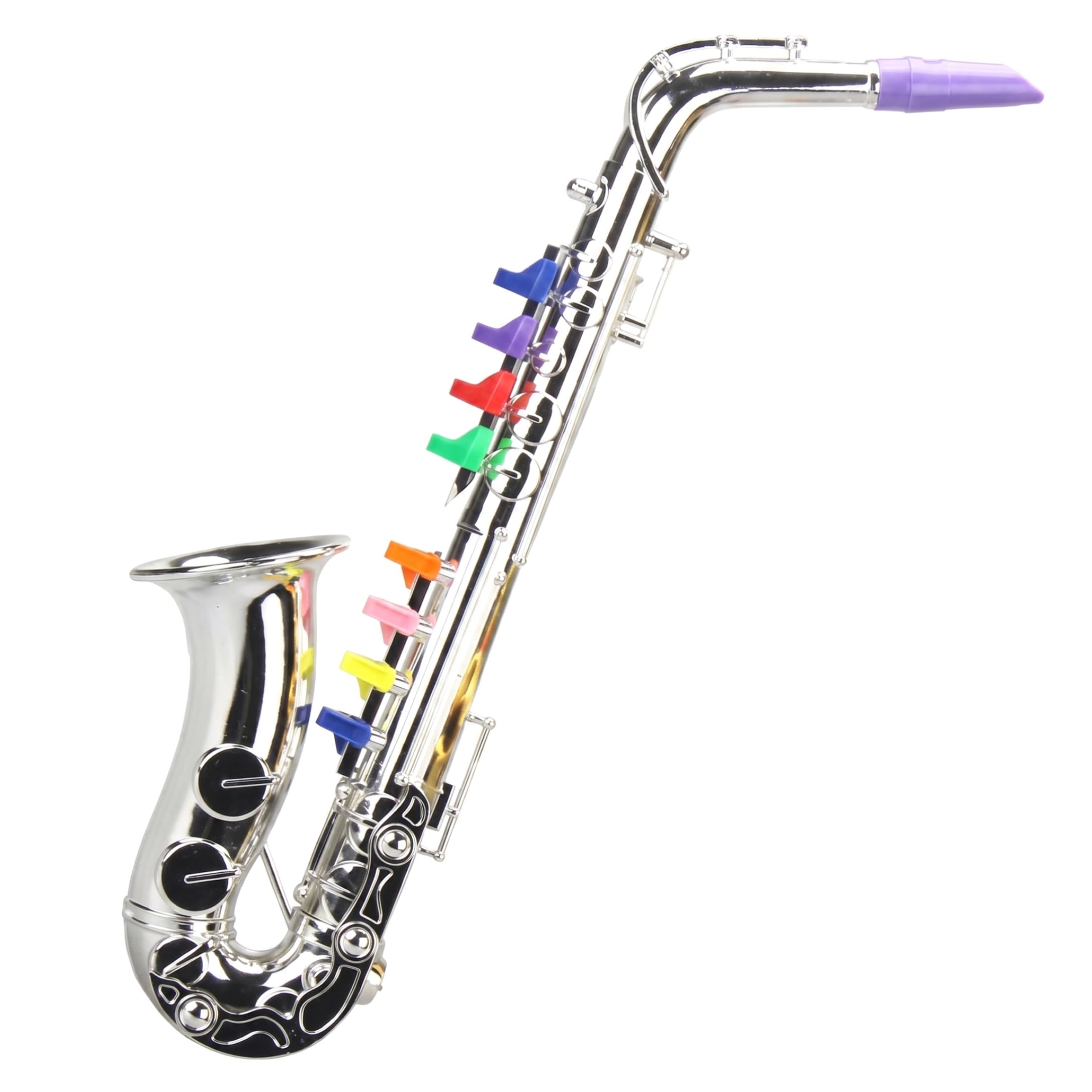 Toy Saxophone for Kids, Musical Instrument with Color Coded Keys, Gold Educational Toy for Boys Girls Birthday Party, Silver
