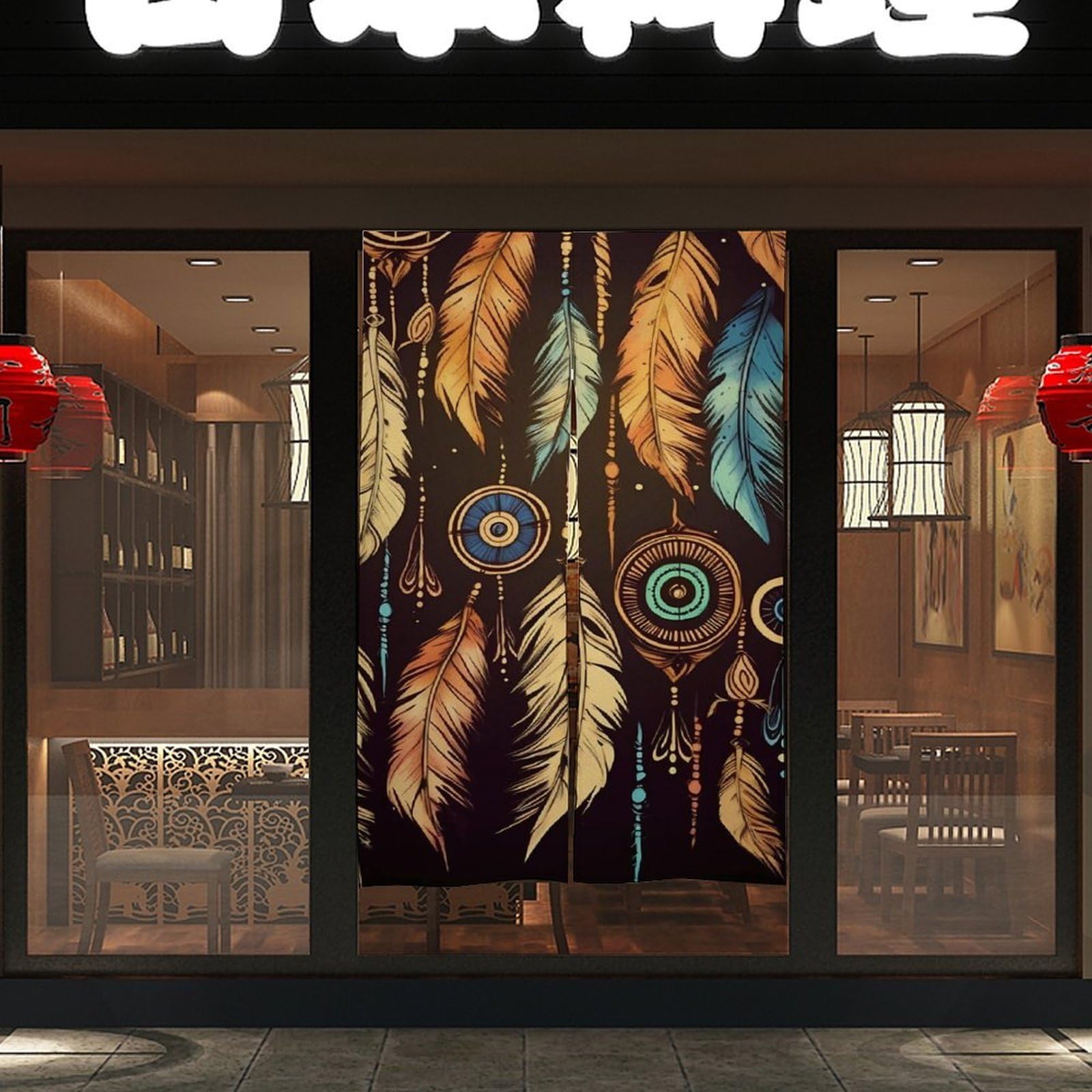 NTVOWPZO Vintage Ethnic Tribal Feather Door Curtain for Doorway Privacy Dividers Fengshui Curtain Fabric Door Cover Blackout WindowCurtains for Home Bedroom Kitchen Decor 34x57in 2 Panel