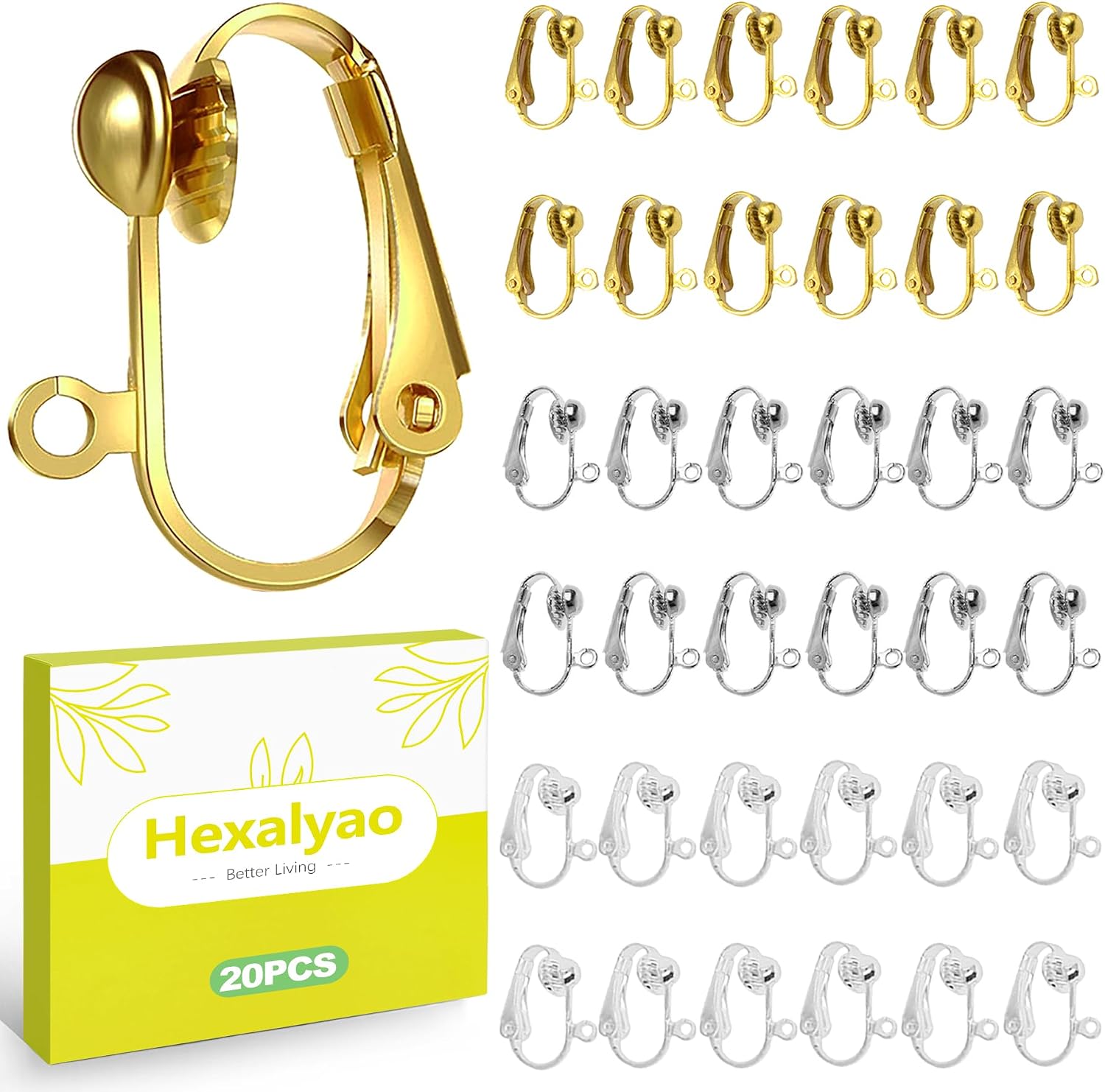 30 Pcs Clip-On Earring Converter Set with Silicone Comfort Pads for Non-Pierced Ears Easy Open Loops to Turn Pierced Earrings into Clips DIY Components Silver and Gold Finish