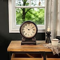Vista 5 de NIKKY HOME Reloj de repisa, reloj de escritorio retro, silencioso y sin tictac, funciona con pilas, reloj de madera para sala de estar, dormitorio